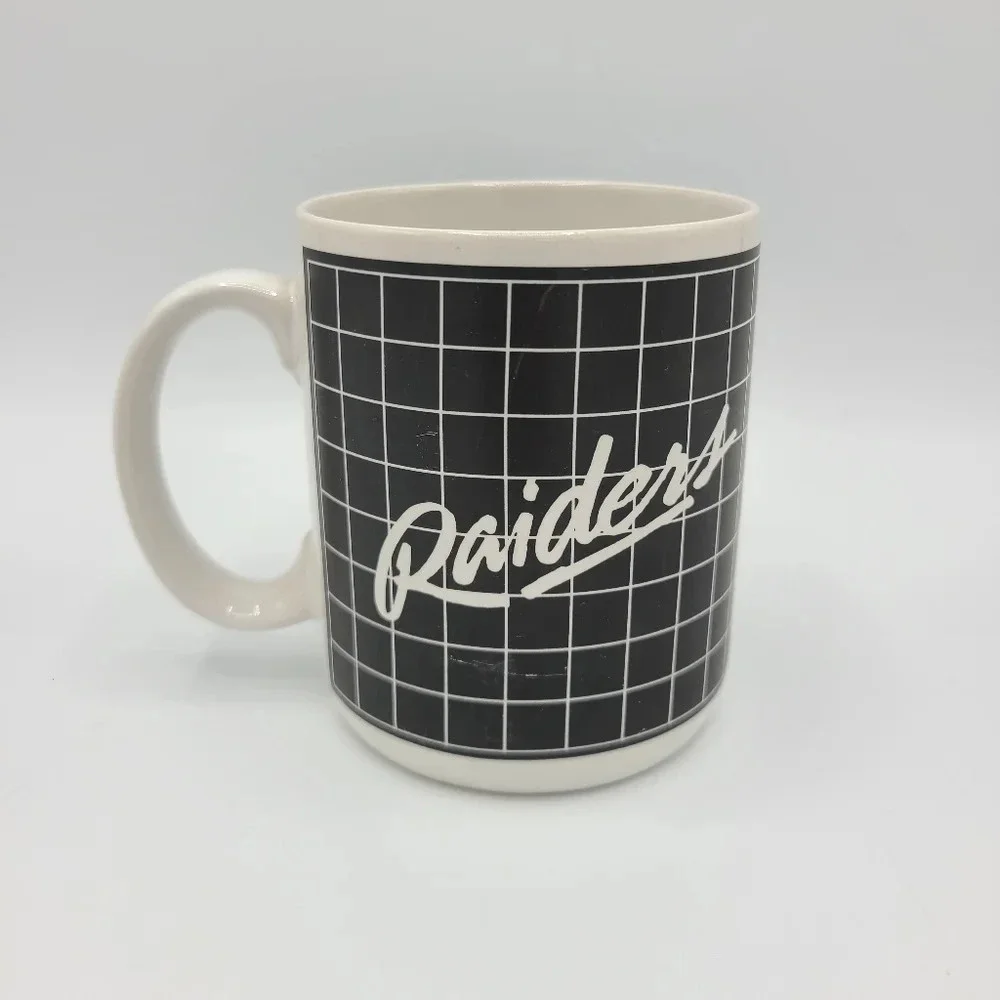 Vintage 90s Los Angeles Raiders Mug 8 ounce Ceramic White Black Silver NFL